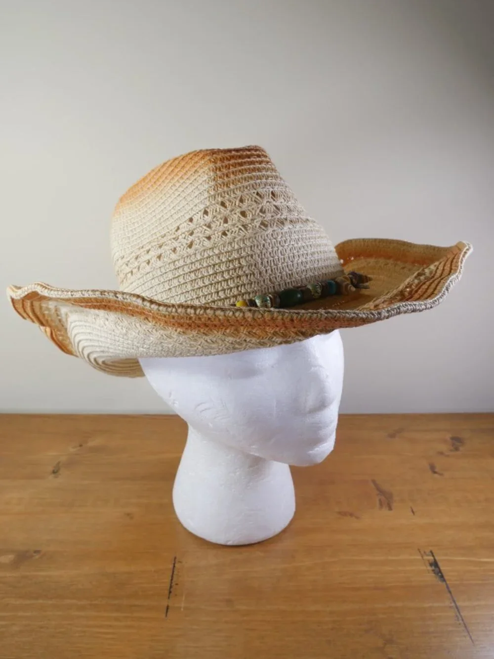 NEW Beaded Straw Cowboy Hat Cowgirl Coastal Beach One Size Boho Festival